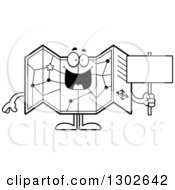 Poster, Art Print Of Cartoon Black And White Happy Road Map Atlas Character Holding A Blank Sign