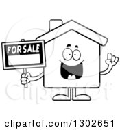 Poster, Art Print Of Cartoon Black And White Happy Smart For Sale House With An Idea