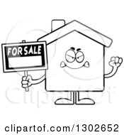Poster, Art Print Of Cartoon Black And White Mad For Sale House Holding Up A Fist