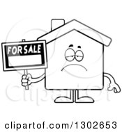 Poster, Art Print Of Cartoon Black And White Sad Depressed For Sale House Pouting