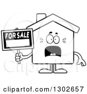 Poster, Art Print Of Cartoon Black And White Scared For Sale House Screaming