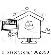 Poster, Art Print Of Cartoon Black And White Loving For Sale House With Open Arms And Hearts