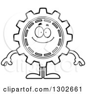 Poster, Art Print Of Cartoon Black And White Happy Gear Cog Wheel Character Smiling