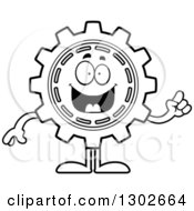 Poster, Art Print Of Cartoon Black And White Smart Gear Cog Wheel Character Holding Up A Finger