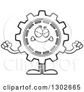 Poster, Art Print Of Cartoon Black And White Mad Gear Cog Wheel Character Holding Up Fists