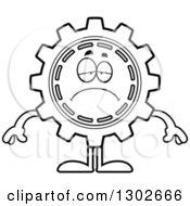 Poster, Art Print Of Cartoon Black And White Sad Depressed Gear Cog Wheel Character Pouting
