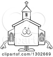 Poster, Art Print Of Cartoon Black And White Happy Church Building Character Smiling