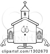 Poster, Art Print Of Cartoon Black And White Surprised Gasping Church Building Character