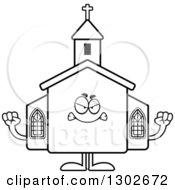 Poster, Art Print Of Cartoon Black And White Mad Church Building Character Holding Up Fists