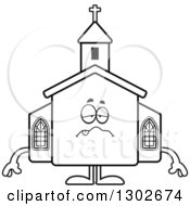 Poster, Art Print Of Cartoon Black And White Sick Or Drunk Church Building Character