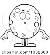 Lineart Clipart Of A Cartoon Black And White Surprised Chocolate Chip Cookie Character Gasping Royalty Free Outline Vector Illustration by Cory Thoman