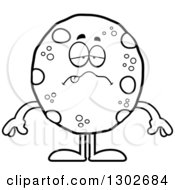 Lineart Clipart Of A Cartoon Black And White Sick Chocolate Chip Cookie Character Royalty Free Outline Vector Illustration by Cory Thoman