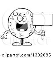Poster, Art Print Of Cartoon Black And White Happy Chocolate Chip Cookie Character Holding A Blank Sign