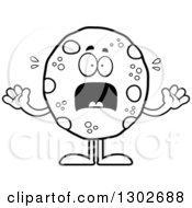 Poster, Art Print Of Cartoon Black And White Scared Chocolate Chip Cookie Character Screaming