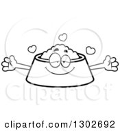 Poster, Art Print Of Cartoon Black And White Loving Pet Food Bowl Dish Character With Open Arms And Hearts