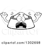 Poster, Art Print Of Cartoon Black And White Scared Pet Food Bowl Dish Character Screaming