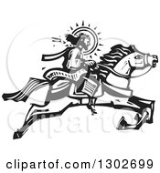 Poster, Art Print Of Black And White Woodcut Jesus Christ Riding A Horse