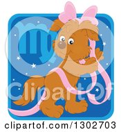 Poster, Art Print Of Virgo Astrology Zodiac Puppy Dog With A Pink Bow And Ribbon Icon