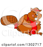 Clipart Of A Cartoon Beaver Chef In An Apron Giving A Thumb Up And Winking Royalty Free Vector Illustration
