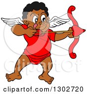 Poster, Art Print Of Cartoon Black Cupid Aiming His Arrow