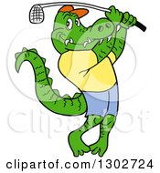 Poster, Art Print Of Cartoon Alligator Wearing Clothes And Swinging A Golf Club