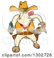 Clipart Of A Cartoon Cowboy Horse Fighting With Guns Royalty Free Vector Illustration