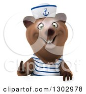 Clipart Of A 3d Happy Brown Sailor Bear Giving A Thumb Up Over A Sign Royalty Free Illustration