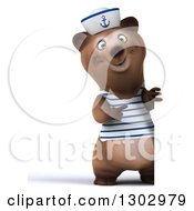 Clipart Of A 3d Full Length Happy Brown Sailor Bear Pointing Around A Sign Royalty Free Illustration