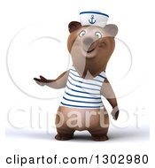 Clipart Of A 3d Happy Brown Sailor Bear Presenting Royalty Free Illustration