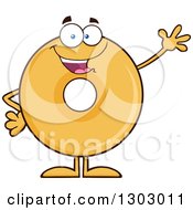 Cartoon Friendly Waving Round Glazed Or Plain Donut Character