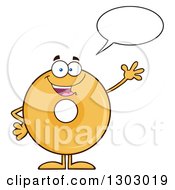 Poster, Art Print Of Cartoon Talking Friendly Waving Round Glazed Or Plain Donut Character
