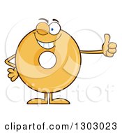 Cartoon Happy Round Glazed Or Plain Donut Character Winking And Giving A Thumb Up