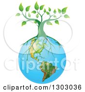 Poster, Art Print Of Green Tree With Roots Spreading On Planet Earth