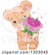 Poster, Art Print Of Cute And Sweet Teddy Bear Holding Mothers Day Rose Flowers