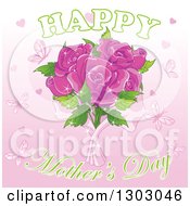 Poster, Art Print Of Happy Mothers Day Greeting With Pink Butterflies Hearts And Roses With Sparkles