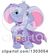 Poster, Art Print Of Cute Baby Purple Elephant Super Hero Waving