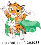 Poster, Art Print Of Cute Baby Tiger Cub Super Hero Flying