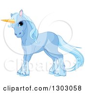 Poster, Art Print Of Cute Blue Unicorn With Hair Waving