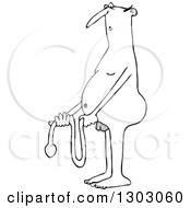 Cartoon Black And White Nude Man Holding A Two Foot Long Wiener