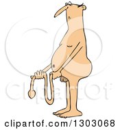 Cartoon Nude White Man Holding A Two Foot Long Wiener