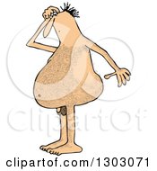 Cartoon Hairy Nude White Man Looking Down At His Small Penis
