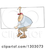 Clipart Of A Cartoon Chubby White Man Carrying A Big Board Royalty Free Vector Illustration