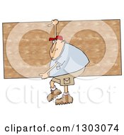 Clipart Of A Cartoon Chubby White Man Carrying A Big Wood Board Royalty Free Illustration