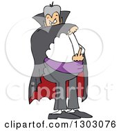 Clipart Of A Cartoon Chubby Dracula Vampire Flipping The Bird Royalty Free Vector Illustration