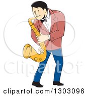 Poster, Art Print Of Retro Cartoon Male Musician Playing A Saxophone