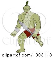 Poster, Art Print Of Cartoon Green Orc Warrior Walking With A Sword