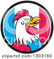 Poster, Art Print Of Cartoon Rooster Head In A French Flag Circle