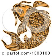 Sketched Or Engraved Jumping Koi Fish