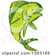Poster, Art Print Of Sketched Or Engraved Jumping Dolphin Fish
