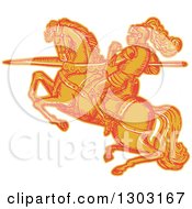 Poster, Art Print Of Sketched Or Engraved Horseback Knight With A Lance